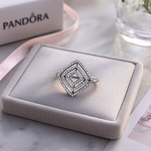 Pandora Geometric Lines Ring | Sterling Silver CZ | ALE 925 Modern EUC 8.5 #350